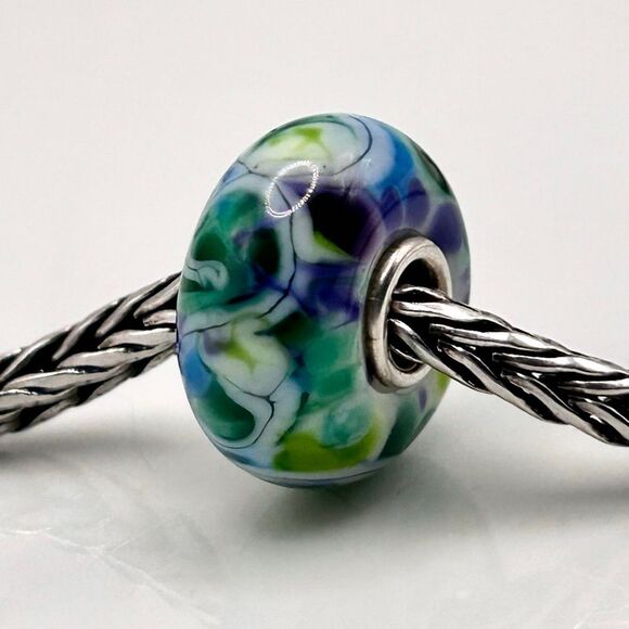Summersday Artisan Trollbeads Style Trollstone Blue Plum Green White Mosaic - Picture 10 of 12